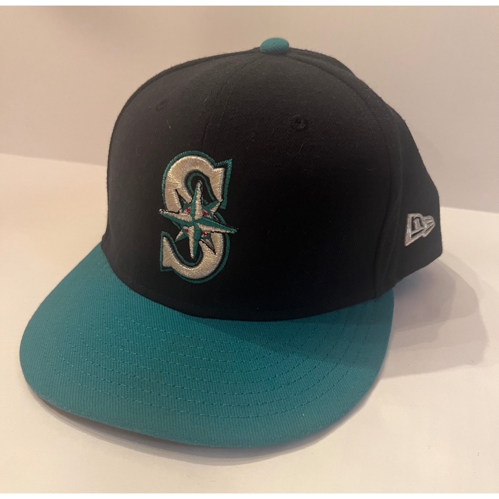 New Era 59FIFTY Seattle Mariners Fitted Hat Black Teal MLB Size 7 1/2